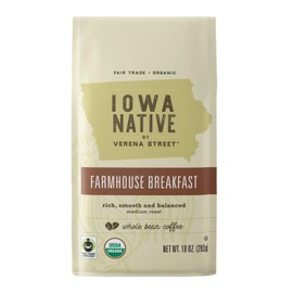 Iowa Native Fair Trade Organic 10 Ounce Whole Bean Coffee, Farmhouse Breakfast Medium Roast
