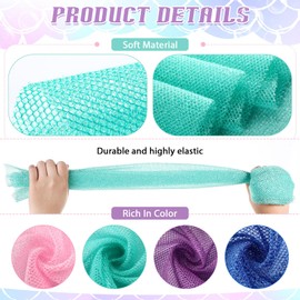 Teenyyou 4 Pieces African Exfoliating Net African Bath Net Colorful Cloth Towel Long Net Sponge Bath Towel Body Back Scrubber for Shower for Daily Use(Cyan Purple Pink Blue)