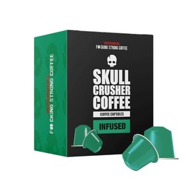 Infused Skull Crusher High Caffeine Coffee Pods – 25 Aluminium Capsules Compatible with Nespresso Machines – Dark Roast Espresso with 30mg of Extract – Rainforest Alliance Certified
