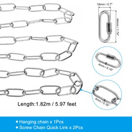 PATIKIL 6ft Lighting Hanging Chain, Metal Looping Chain with Quick Link Screw Lock Connectors for Hanging Plant Pendant Chandelier Light Fixture, Silver Tone