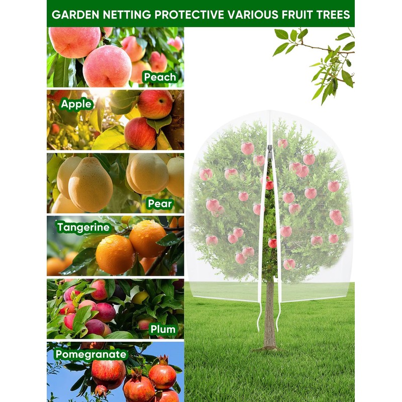Fruit Tree Netting with Zipper - 2Pcs 8x5.3 Ft Garden