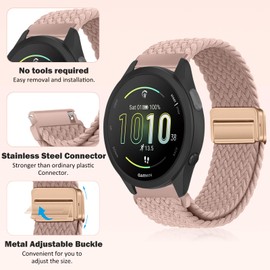 RosMank 20mm Braided Watch Band Compatible with Garmin Forerunner 165/Forerunner 165 Music/Vivoactive 5, Nylon Woven Replacement Strap for Garmin Venu Sq 2/Venu Sq 2 music, MilkTea