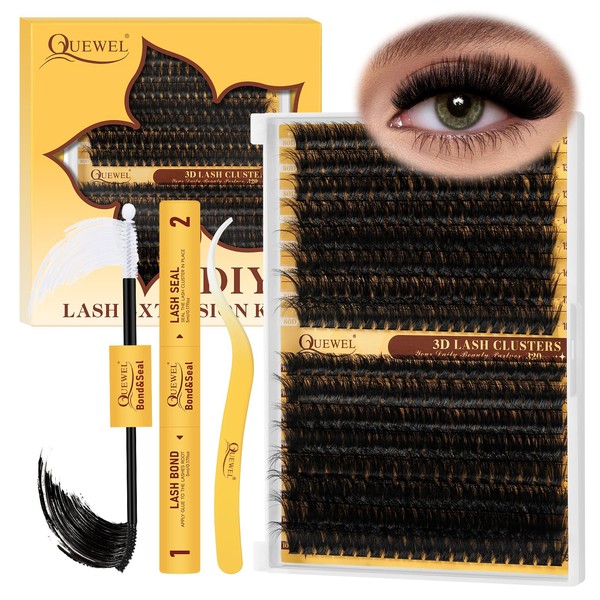 QUEWEL Lash Clusters Kit 320Pcs 80D+100D Mix 12-18mm Cluster Lashes
