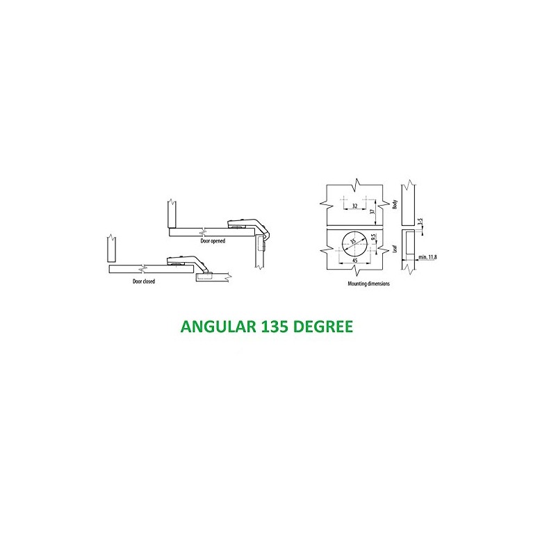 GTV 35mm Angular Standard 135 Degree Classic Zinc Plated Hinge