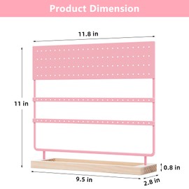 GPUSFAK Earring Holder Organizer Stand - Earrings Display Rack 144 Holes Jewelry Holder Tower with Wooden Tray for Earrings Rings Pink
