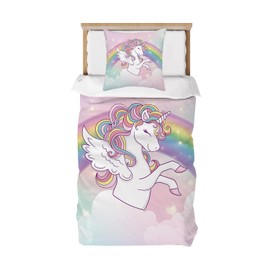 Caregchrisj Unicorn Bed Linen 135 x 200 cm Girls Pink Children's Microfibre Duvet Cover Set with Pink Unicorn, Summer Bed Linen with 1 Pillowcase 80 x 80 cm, Suitable Children's Gift