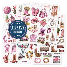 110PCS Cowgirl Stickers, Disco Cowgirl Stickers Pink Disco Party Decor, Western Cowgirl Aesthetic Sticker for Water Bottle Laptop Skateboard Pink Preppy Decor for Teen Girl Journal Notesbook