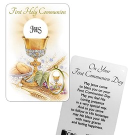 Laminated Prayer Card First Holy Communion 8.5x5.5cm – C71758 with Resin Attachment 7583