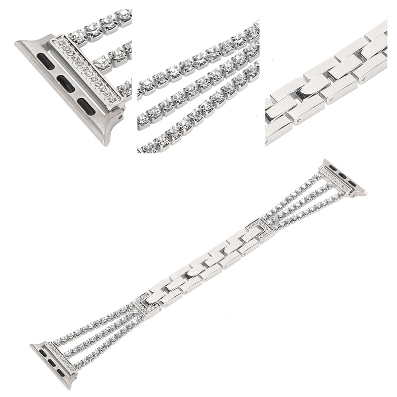 Rhinestone Brass Metal Bracelet Watch Band Strap Replacement for IOS
