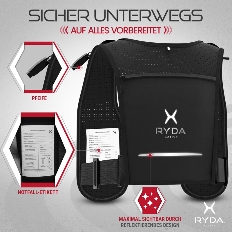 RYDA ACTIVE® Running Vest for Men and Women, Universally Adjustable