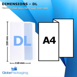 GP Globe Packaging 500 x DL White Window Self Seal Paper Envelopes (Size: 220x110mm) - Printer Safe & Fully Opaque Security Envelopes - Business Mailing Envelopes for Office & Home Use
