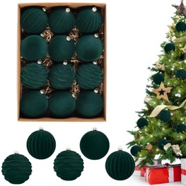 Velvet Christmas Ornament, 3.14-inch Velvet Christmas Balls 12 Pack, Neutral Christmas Ornaments Green Xmas Bulbs, Velvet Ornaments for Christmas Tree Christmas Hanging Decoration Holiday Decor