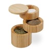 Relaxdays Salt Container with Lid, 3 Compartments, Bamboo, Rotating Spice