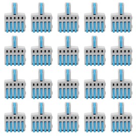 20Pcs SPL Quick Connector 1 in 5 Out Push‑Type Splitter Copper and PC Material Wire Terminal for Power Supplies (Blue)