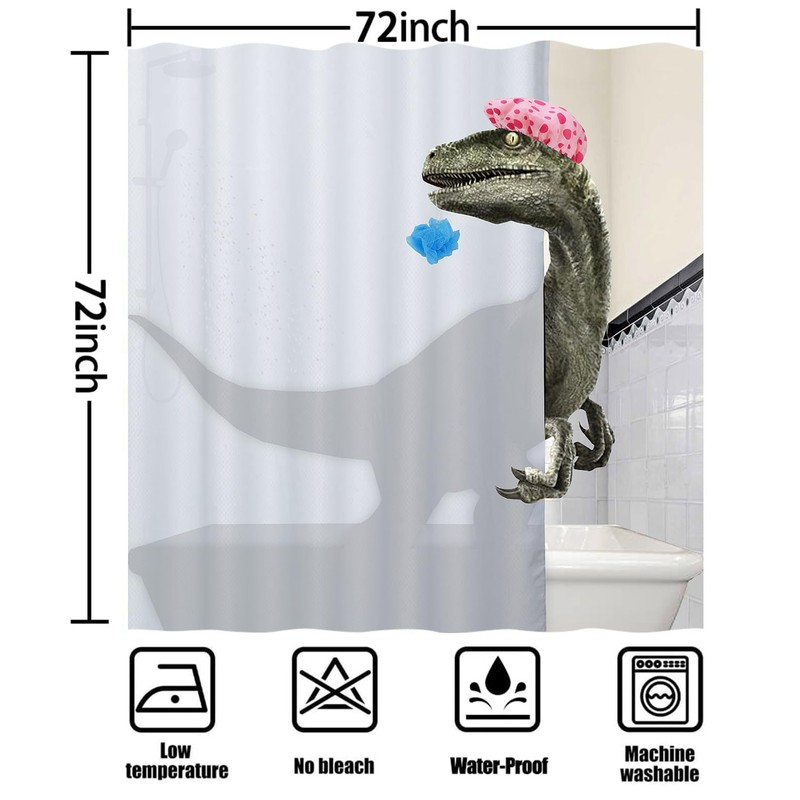 tapHome Funny Dinosaur Shower Curtain Set for Bathroom, White Fun