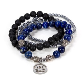 SPUNKYsoul Lotus New Beginnings Bracelet Hematite for healing Stack Bracelet Set Collection