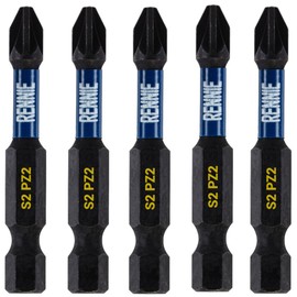 5 x Rennie Tools 50mm Long PZ2 Impact Screwdriver Driver Bits Set. Heavy Duty PoziDriv POZI No.2 Magnetic Screwdriver Bit Set. PZ2 Impact Driver Bits Pozidrive Screw Accessories. Black Oxide Coated…