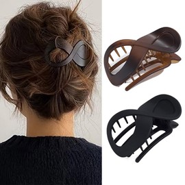 CAKURE French Concord Hair Clips Black Flat Hair Claw Clip for Thick Hair Banana Hair Barrettes for Styling Hair Accessories for Women and Girls (Pack of 2)