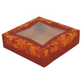 Southern Champion Tray 2464 Kraft Paperboard Autumn Design Print Window Bakery Box, 10-in. Length x 10-in. Width x 2-1/2-in. Height (Case of 150)