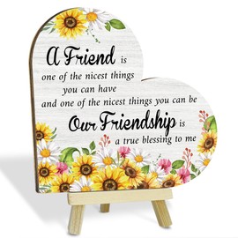 A Friend is One of the Nicest Things Heart Wood Table Signs for Women Friends Farewell Gifts for Friends Wood Plaque with Wood Stand Friends Decor for Home Office Thank You Gifts for Friends - L913