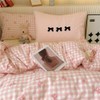 ZBOOM Pink Gingham Check Duvet Cover Twin Pink White Bowknot