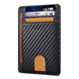 Leather Minimalist Slim Wallet Credit Card Case RFID Blocking With ID Window