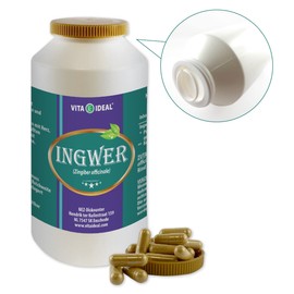 VitaIdeal ® Ingwer 180 Kapseln - Zingiber officinale - Tagesportion 900mg Ingwerwurzel reines Pulver von NEZ-Diskounter