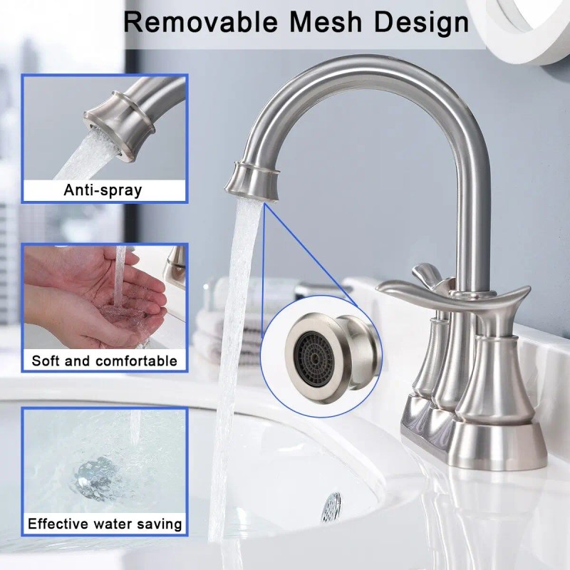 4-Inch 2-Handle Brushed Nickel Bathroom Faucet with Pop-up Drain and