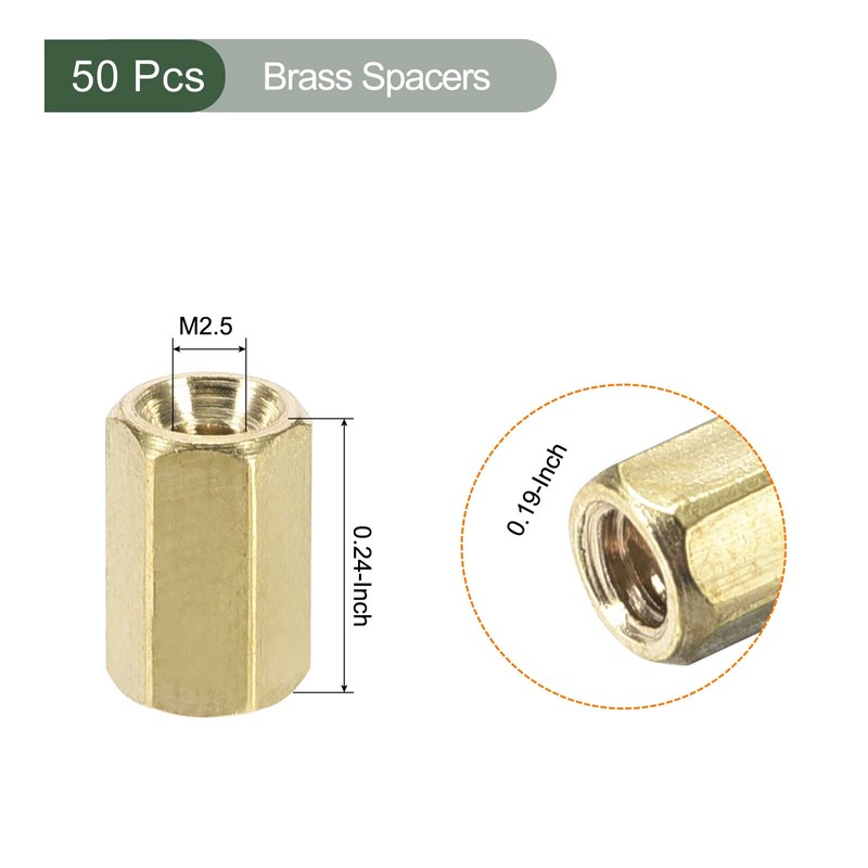 YOKIVE Pack of 50 M2.5 Spacers, Brass Hexagonal PCB Spacer
