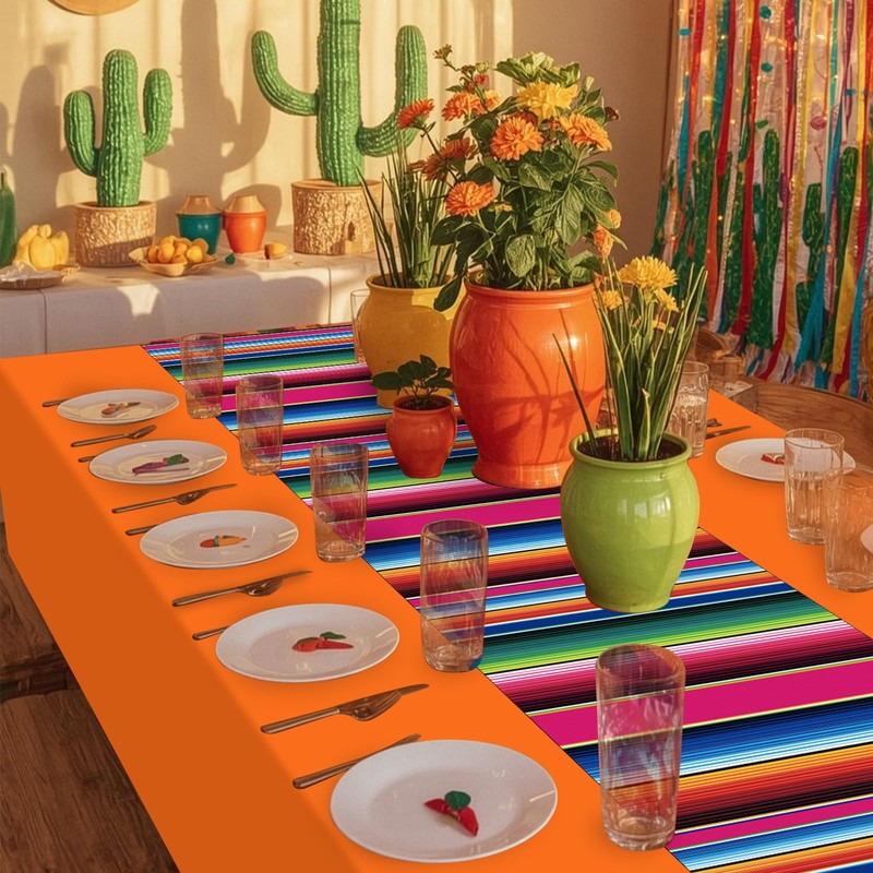 6 Pcs Mexican Fiesta Plastic Tablecloth, Rectangle Disposable Table Cloth