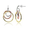 Tri-Color Sterling Silver Polished Intertwined Triple Hoop Stud Earrings