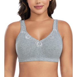 DotVol Women's Comfort Embroidered Lace Non Foam Wirefree Lift Cotton Everyday Bra(48B, Grey)
