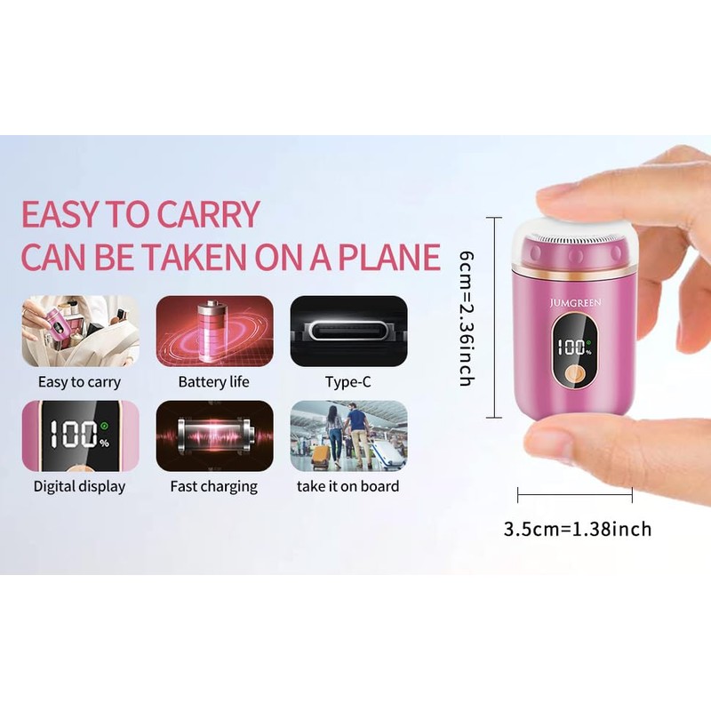 Women's Portable Mini Electric Razor, Painless Rechargeable Shaver for Face,