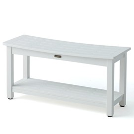 36'' Large Shower Bench Seat, Poly Lumber Bath Double People Stool for Inside Shower Waterproof, HDPS Plastic Bath Spa Chair Seat for Shaving Legs with Adjustable Feet, White (36x13 Inches)