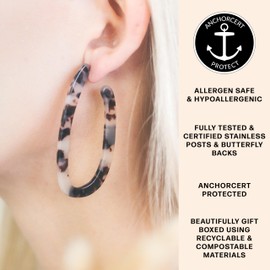 Light Tortoise Shell Hypoallergenic Large Hoop Earrings | Allergen Safe Earrings, Bold Statement Fashionable U-shaped Hoop, Big Hoops, Lightweight, Light Brown, Blonde, Acetate, Acrylic, Resin, Gift