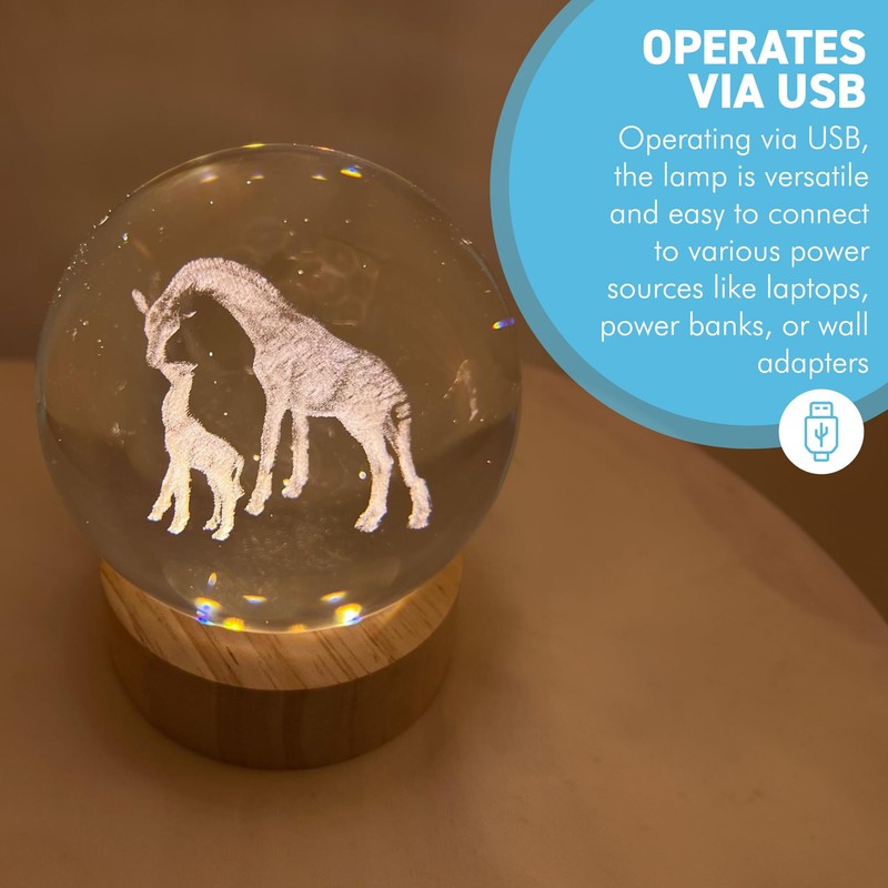 Thorness 3D Crystal Ball Night Light USB Lamp with Giraffe