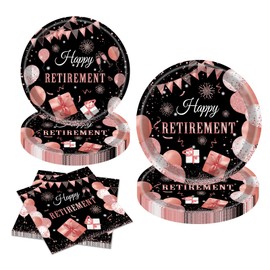 QYCX 52 Pcs Retirement Party Decorations Retirement Party Supplies Retirement Tableware Retirement Plates Napkins Retirement Dinnerware for Women Retirement Decorations Farewell Decorations Rose Gold