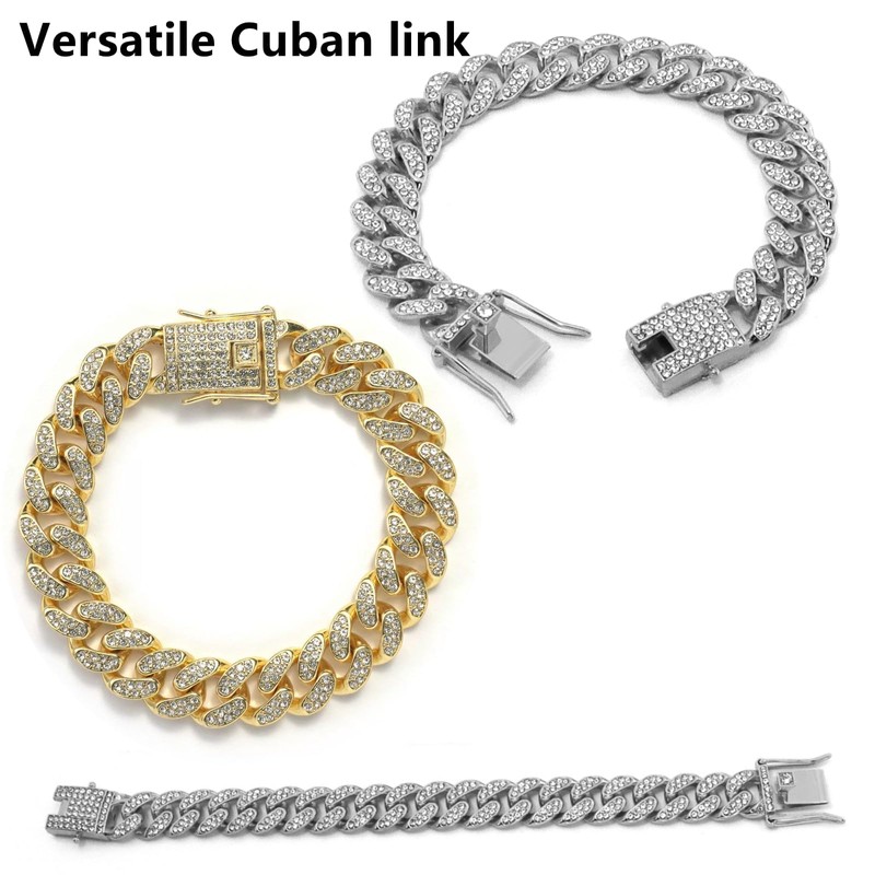 Cat Chain Collar with Diamond Rhinestones, 2PCS Cuban Link Pet