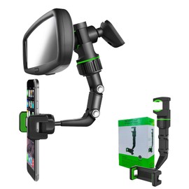 Upgraded Multifunctional Rearview Mirror Phone Holder - 360 Rotatable and Retractable with Adjustable Length for All Mobile Phones and Cars