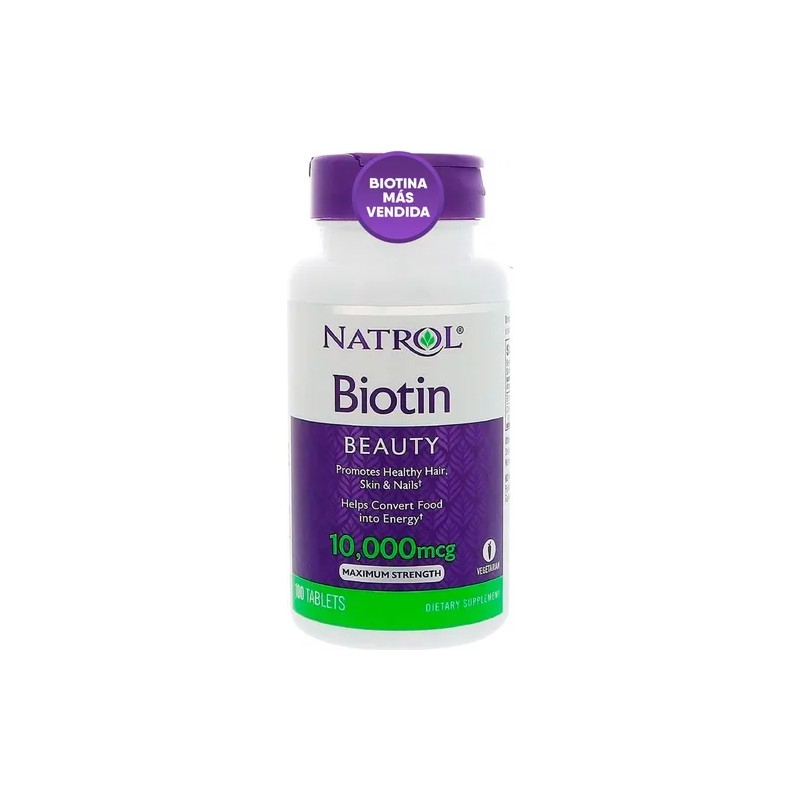 Natrol Biotina 10,000 Mcg Maxima Fuerza 100 Tabletas Sin Sabor
