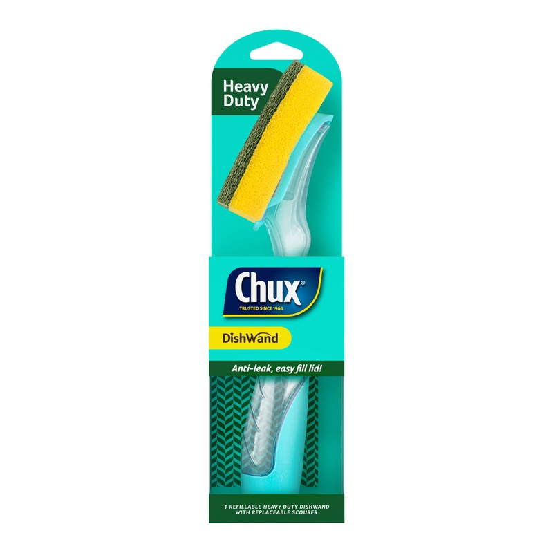 Chux DishWand Heavy Duty Handle, Soap Dispensing Dishwand with Angled
