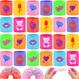 Menzcci 24 Pcs Valentines Mini Coil Springs Toys Magic Spring Toys for Kids Boys Girls School Classroom Valentines Day Card Prizes Party Favor Gifts