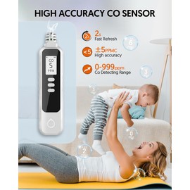 PUTECCH Carbon Monoxide Detectors Portable CO Detector Battery Powered, Handheld Carbon Monoxide Monitor Alarm Detector with LCD Display for Home/Outdoor/Travel (Batteries Included) (White)