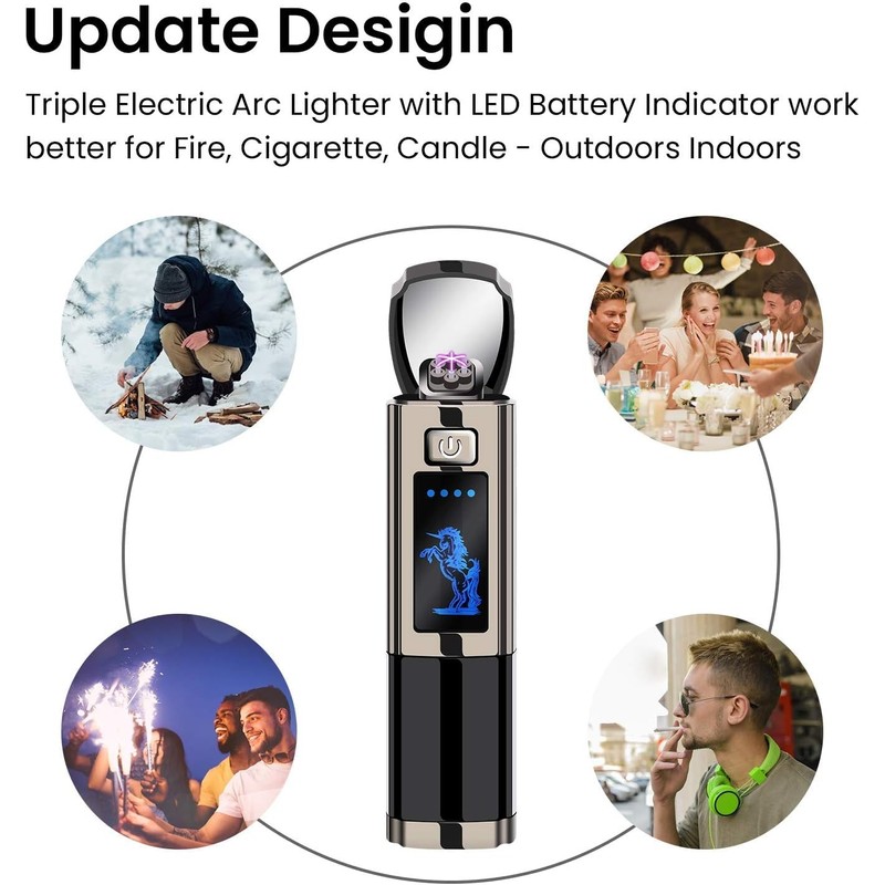 Triple Arc Plasma Lighter – Windproof Flameless Electric Lighter Rechargeable