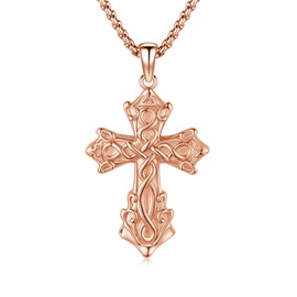 CRWENG Celtic Cross Necklace for Women Men 925 Sterling Silver Rose Gold Irish Celtic Knot Pendants Necklace Vintage Religious Valentines Day Good Jewelry Gifts for Lover
