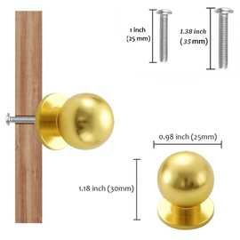 Kelier 25MM Round Ball Cabinet Knobs, [4 Pack] Antique Brushed Gold Brass Ball Knobs for Cabinets/Dresser/Kitchen, Round Gold