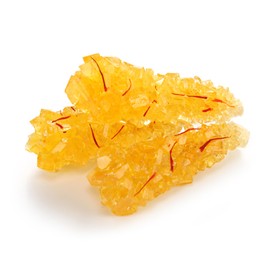 NY Spice Shop Golden Crystal Rock Candy with Saffron - 1 Pound Natural Sugar Crystals Infused with Pure Saffron Strands - Traditional Sweetener for Tea Coffee Desserts and Gifting