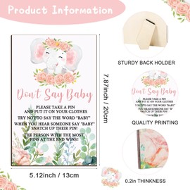 Unittype 51 Pcs Don't Say Baby Shower Game Supplies Include Pink Elephant Theme Baby Shower Sign and 50 Mini Elephant Clothespins for Boys Girls Gender Reveal Baby Shower Prizes Game