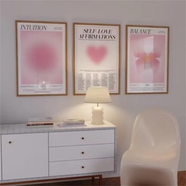 Aura Poster Set of 3, Pink, Decorative Aesthetic Poster and Art Prints Set, Canvas Pictures, Baby Room, Children's Room, Girls, Butterfly Inspirational Quotes Bedroom Over Bed (21 x 30 cm)