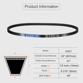 uxcell AX31 EPDM V-Belt, Raw Edge Cogged Industrial Rubber V Belt 1/2" Width x 31" Inside Circumference